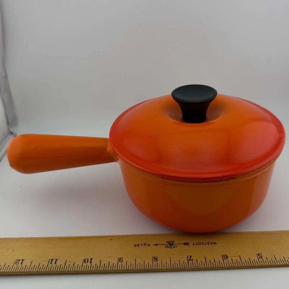 Le Creuset 14 Flame Orange Enameled Cast Iron Saucepan with Lid France